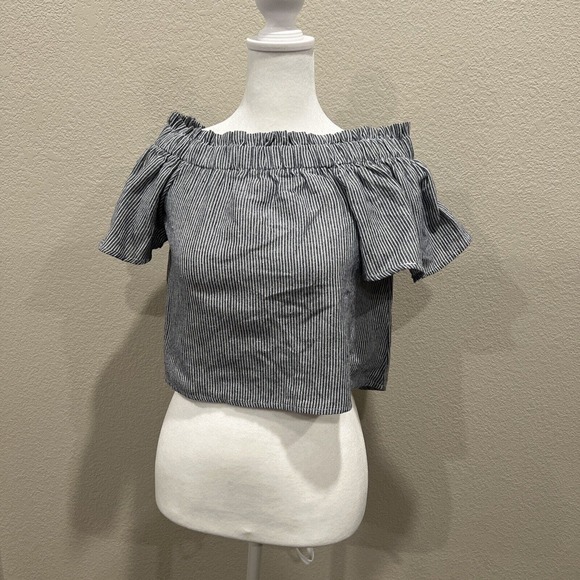 Lulu‘S Shirt Women’s Xs Short Cold Shoulder Blue Off The Shoulders Crop Top - Picture 1 of 10